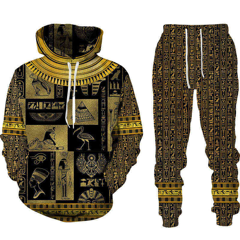 Horus Dieu égyptien Oeil d'Egypte Pharaon Anubis Sweat à capuche Survêtement Hommes Vêtements Ensembles Automne Hiver Pantalon de survêtement Hom