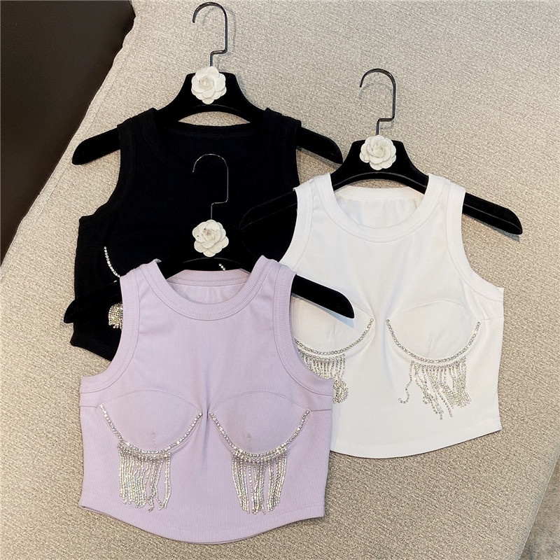

HIGH QUALITY est Fashion Summer Designer Tops Women's Strass Beaded Tank Top 210521, White