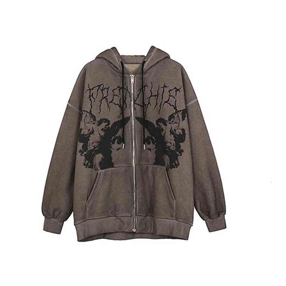 

women's jackets dark jacket impression fairy angel of women hip-hop hoodies streetwear harajuku anime female zipper y2k women's cl, Black;brown