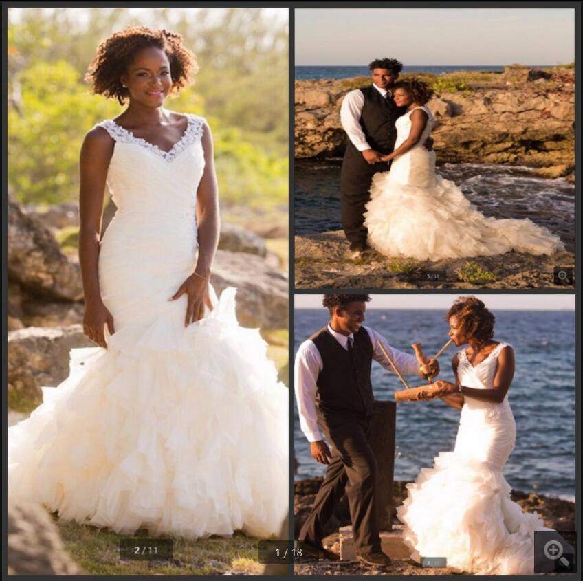 

White/Ivory V-Neck Lace Mermaid Wedding Dresses 2021 Sexy pleated Ruffles Organza Wedding Gowns African court train Bridal Gown vestido de noiva, Red