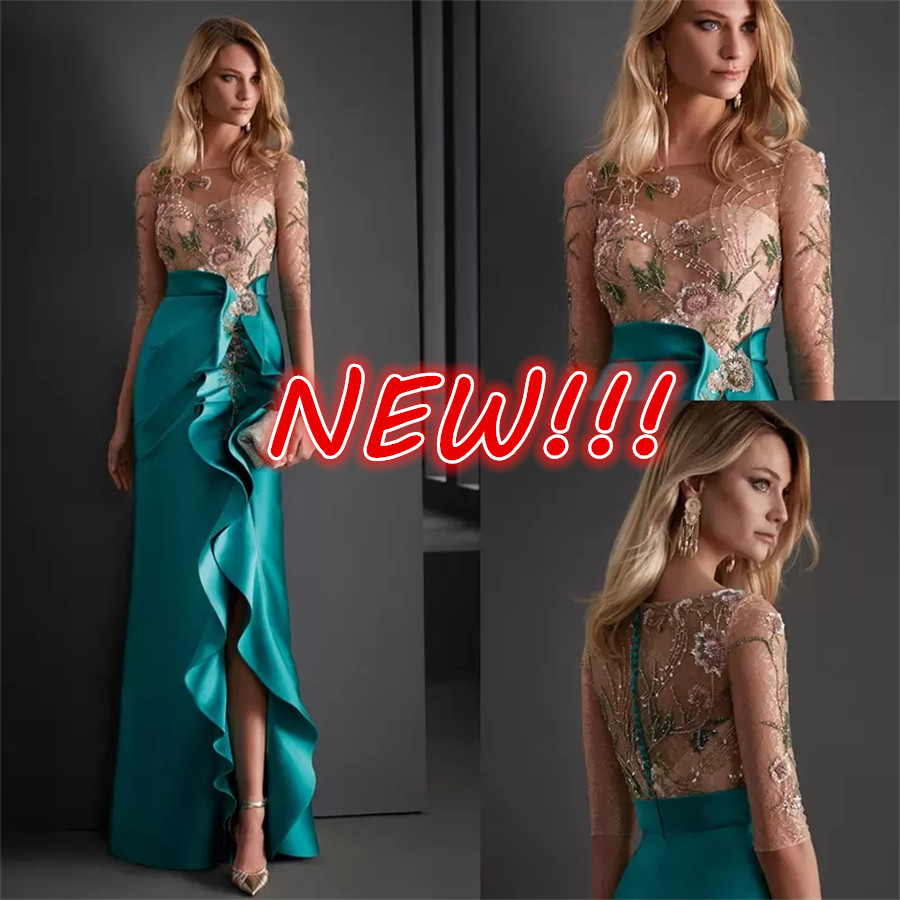 

New!!! Elegant Formal Long Prom Dresses Wear Beads O Neck Half Sleeves Side Split Women Formal Evening Party Gowns Women Party Dress 2022, Same as picture