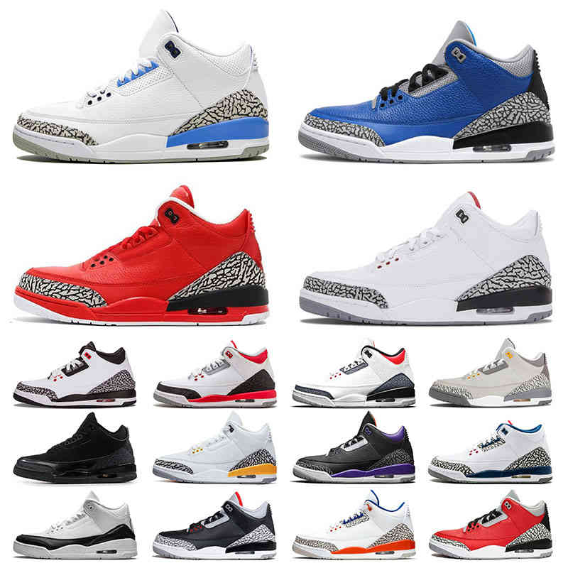 

New Men Women Jumpman 3 3s Basketball Shoes Varsity Royal Cool Grey UNC White Cement Black Cat Knicks Rivals Sneakers Trainers Size 36-47