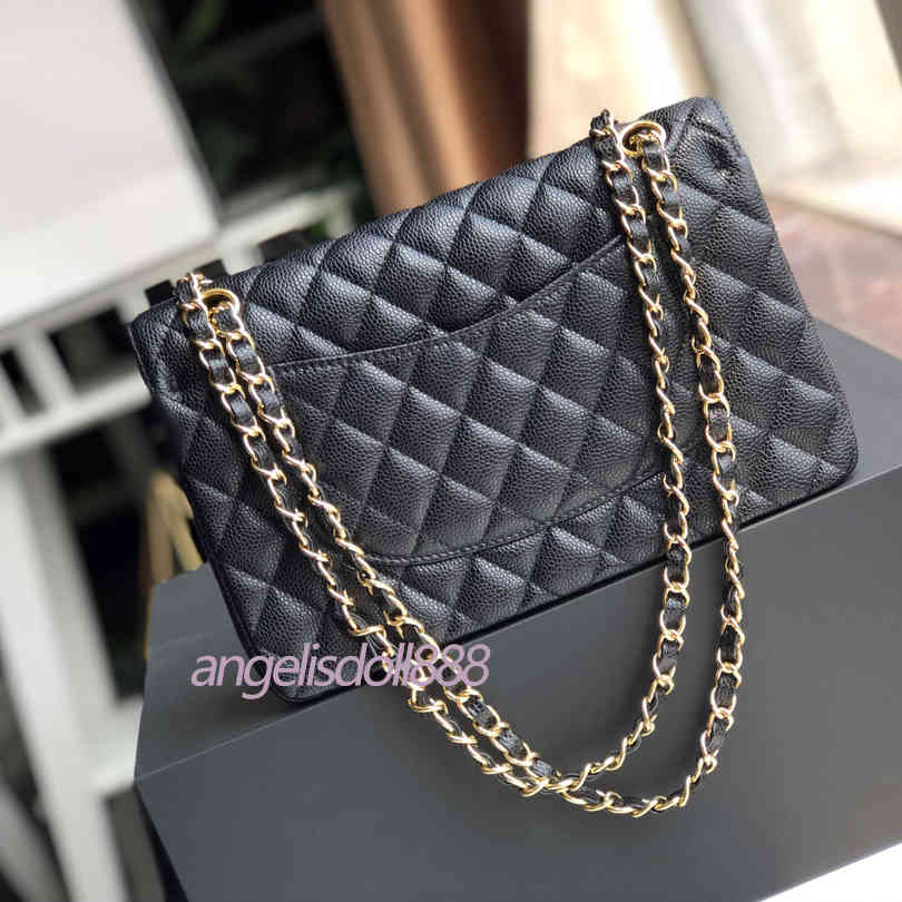 

flap quilted Women diamond chain double bags medium classic size 25cm lambskin genuine real leather crossbody shoulder bag top quality