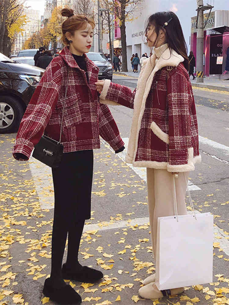 

Women's Fur & Faux Two-piece wool coat, autumn and winter, Korean girl version, friend, short, thick, university style, proper fashion KGA4, 1# shoe box
