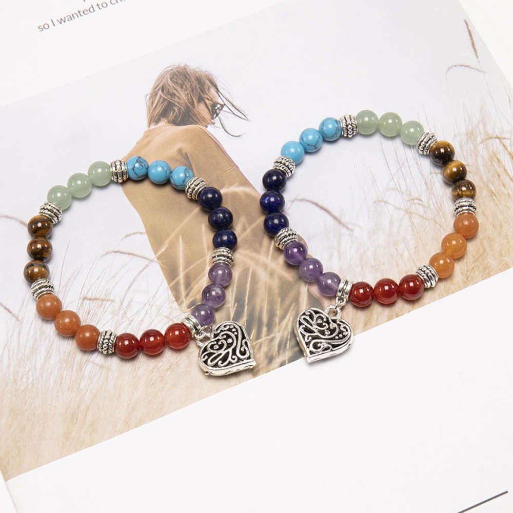 

bracelet Best selling colorful chakra peach heart bracelet natural stone crystal agate, Golden;silver