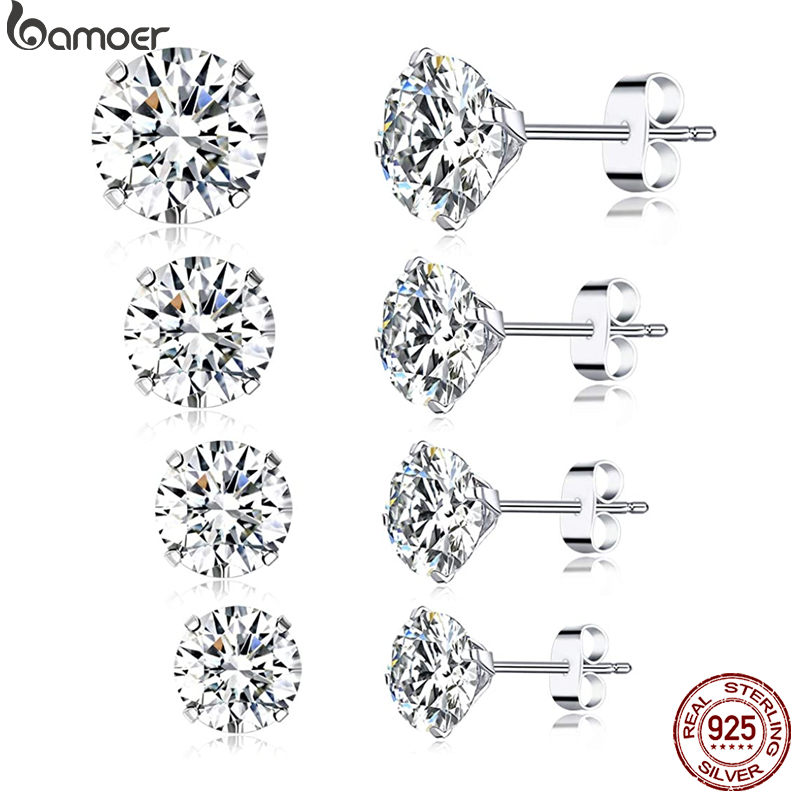 

CZ Stud Earrings 925 Sterling Silver Platinum Plated Round Cubic Zirconia Hypoallergenic Earring 4mm 5mm 6mm 7mm BSE166