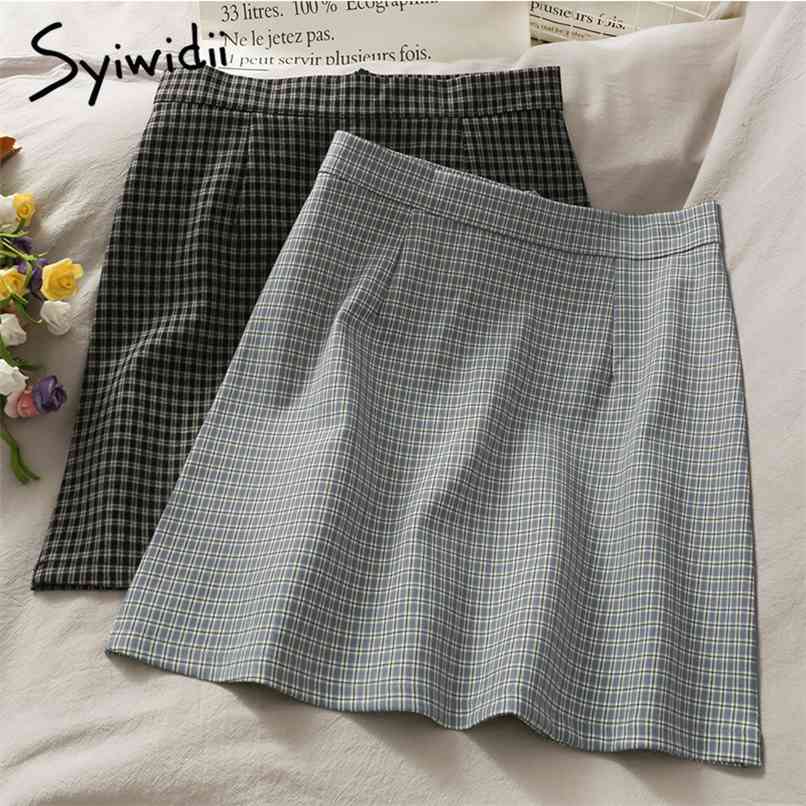 

Vintage Plaid Zipper Skirt for Women High Waist Casual A-Line Black Spring Summer Korean Fashion Mini Skirts 210607