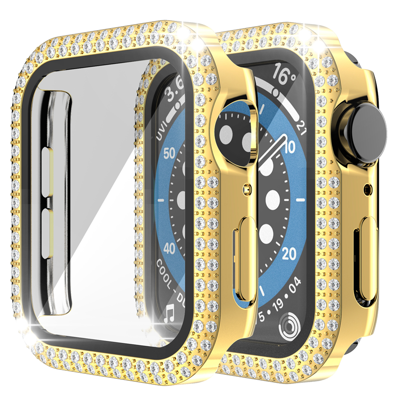 

Dual Bling Diamond Screen Protector Cases Protective PC Bumper case For Apple Watch iWatch series 6 5 4 3 44mm 42mm 40mm 38mm With Retail Package, Mix colors(with package)
