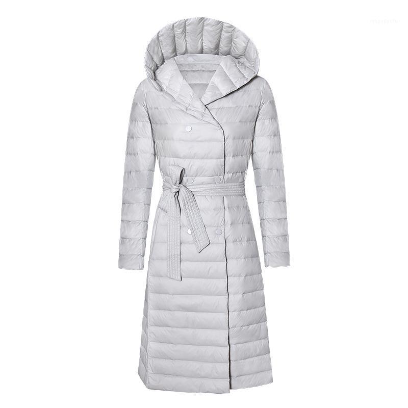 

Women Plus Size White Duck Down Jacket New Winter Slim With Belt Hooded Long Down Coats Female Warm Thin Outwear Fashion Parkas1, Black