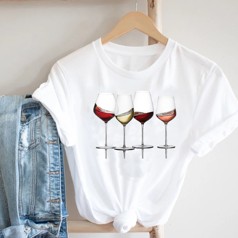 

Women Tee Printing Clothing Wine Lady Short Sleeve Casual 90s Cartoon Fashion Clothes Print Tee Top Tshirt Female Graphic T-shirt, As picture23
