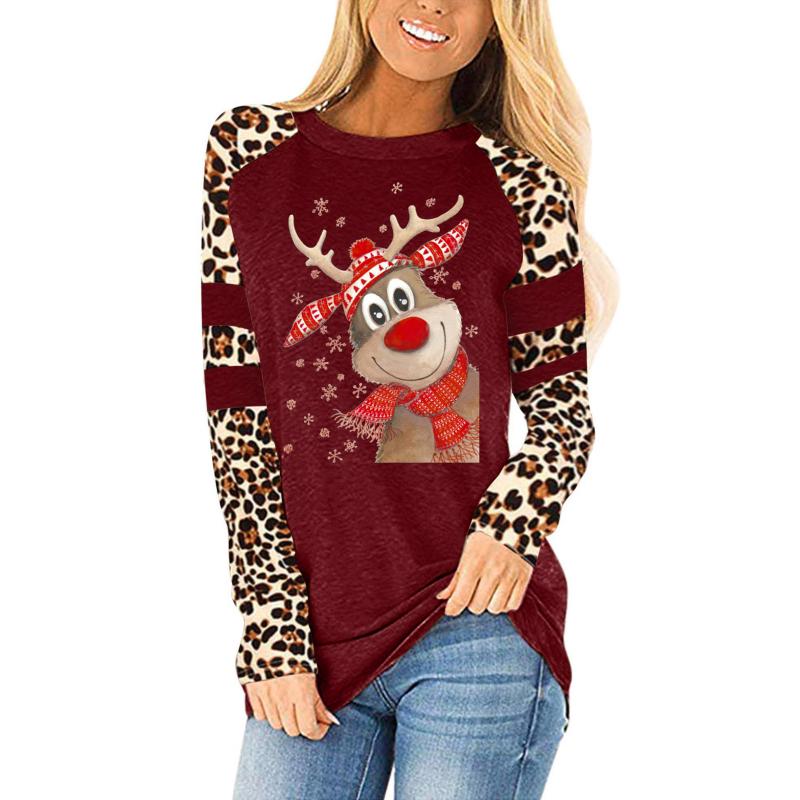 

Women's Hoodies & Sweatshirts Harajuku Winter Pullover Style Elements Christmas Elk Leopard Stripe Printing Long-sleeved Clothes Pullovers, As the picture shows