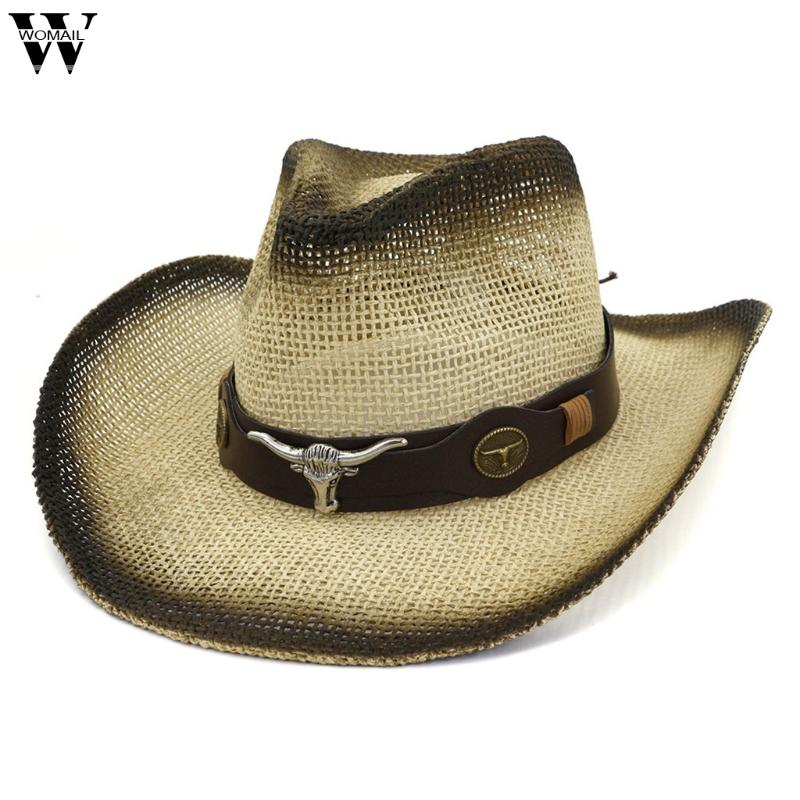 

Stingy Brim Hats Woimil Summer Men Women Retro Western Cowboy Hat Riding Leather Belt Wide Curling Cap Sun Protection Unisex, Bg