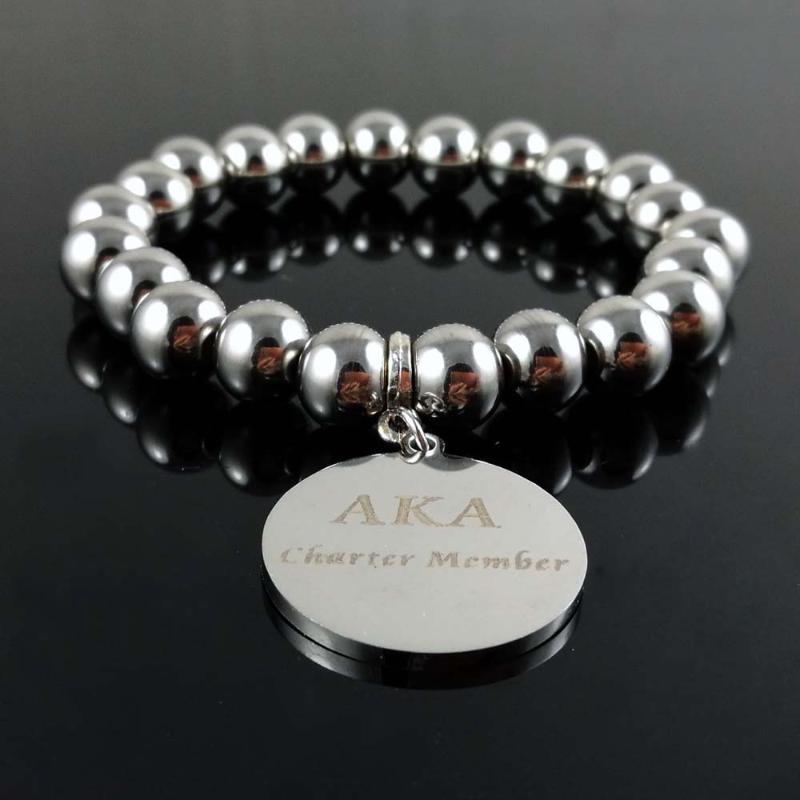 

Beaded, Strands Elastic Greek Sorority 316L Stainless Steel Letteer Charm Women Jewelry Beaded, Black