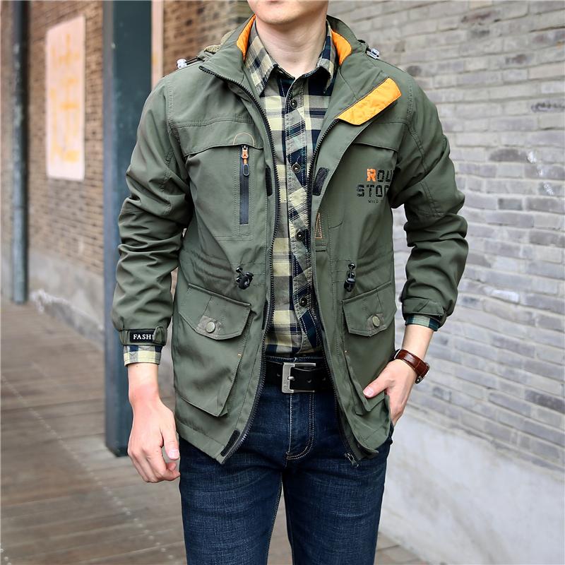 

Men's Jackets Waterproof Jacket Men Spring Autumn Male Windbreakers Hooded Military Army Tactical Bomber Hiking Camping, Khaki