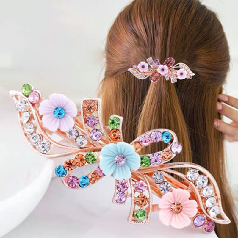 

Fashion Flower Barrettes Resin Foral Crystal Hair Clip Women Hairpin Accessories For Woman Girls Hairgrips Headband, Golden;silver