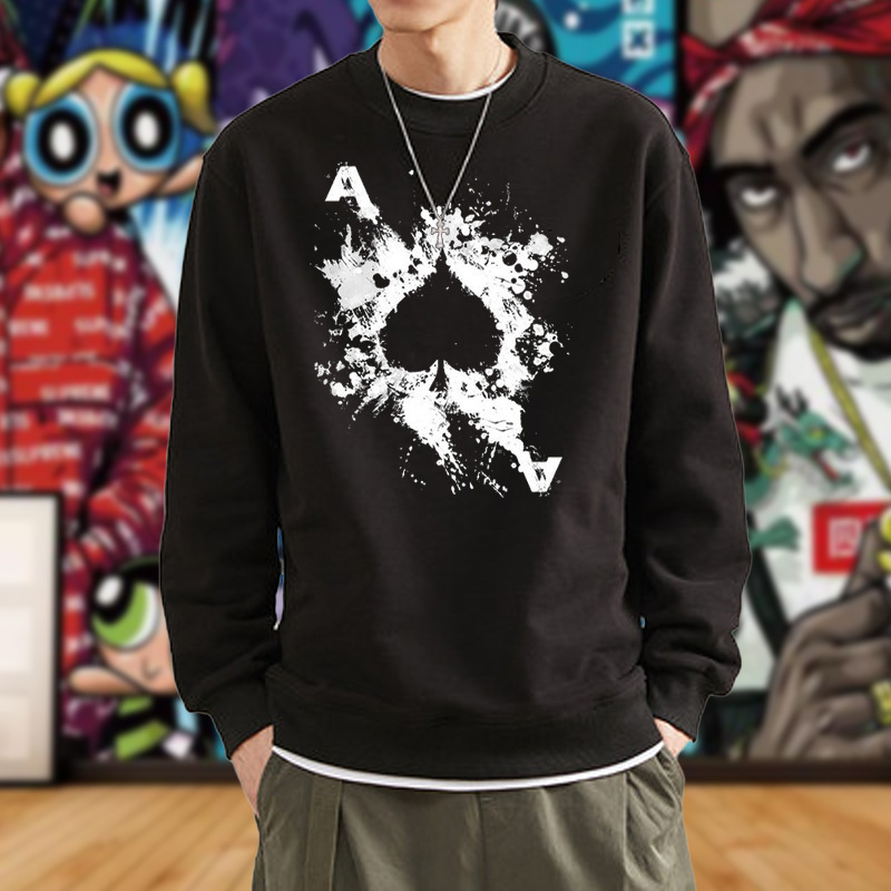 

autumn new street fashion sweater men's peach heart printed personalized men's long sve sweater, Black