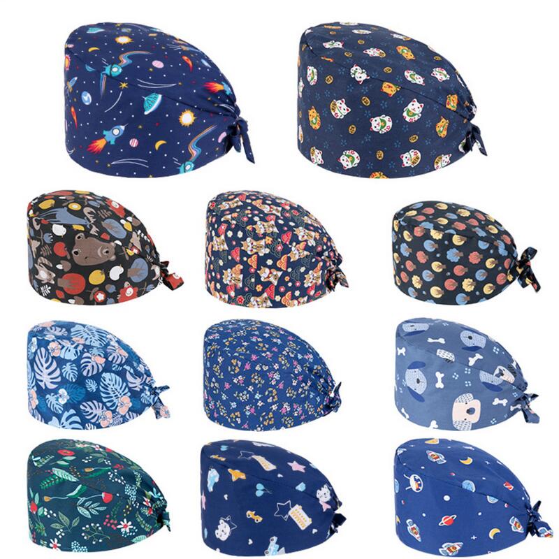 

Print Scrub Cotton Nurse Hat Floral Bouffant Sanitary Cap with Sweatband Cartoon Printing Nursing Confortable Colorful Caps, Customize