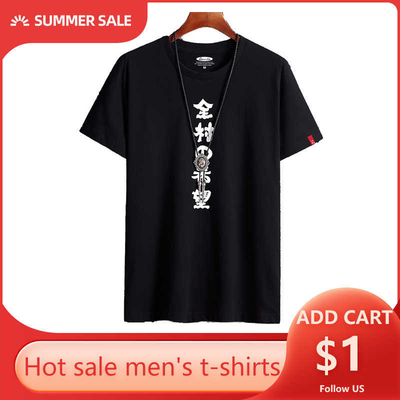 

RUELK Summer Fashion T-Shirt Men's Plus Size Clothes Text Pattern Round Neck Short Sleeve Casual 6XL 210629, Black