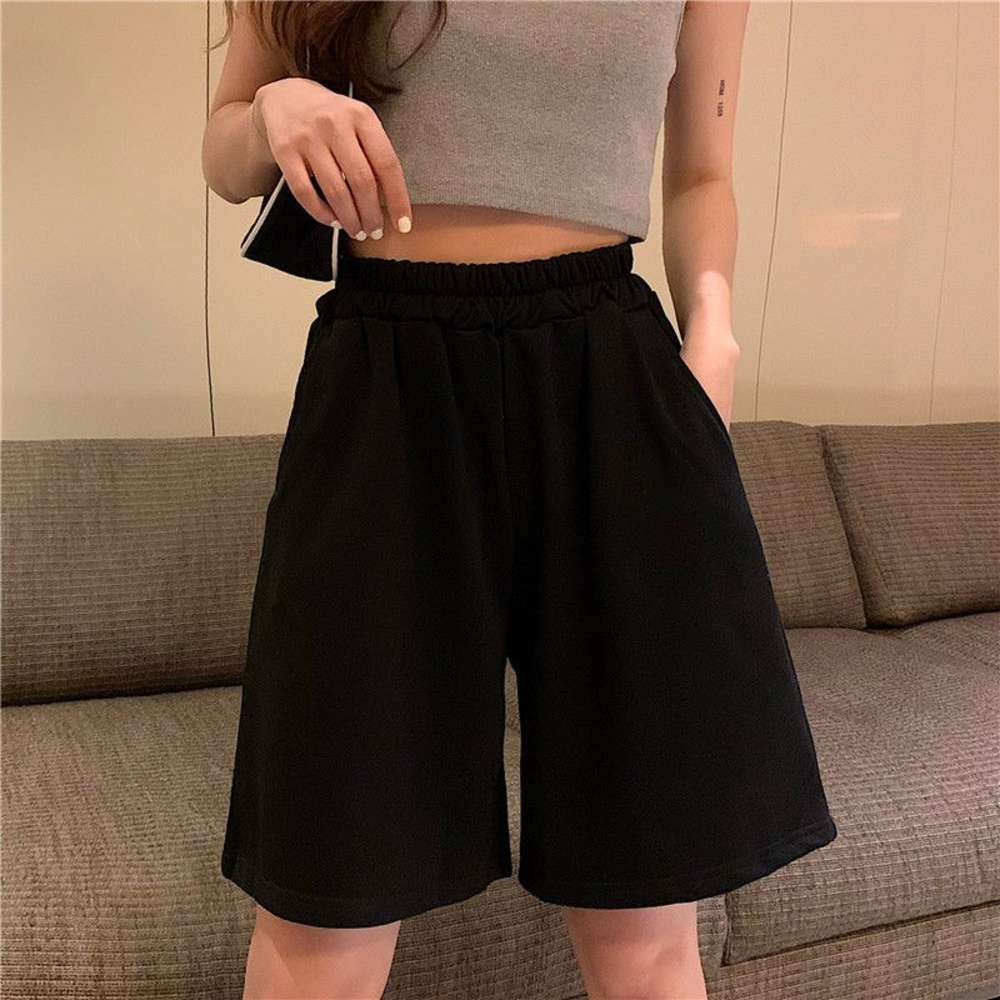 

2021 lovely girls summer fashion solid colour shorts women harajuku elasticity loose chic wide-leg casual simple all-match style, White;black