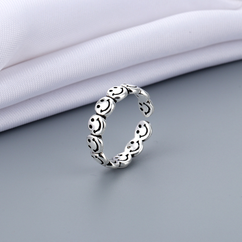 

ring 2021 Trend Ancient Silver Color Happy Smiling Face Open for Women Punk Hip Hop Adjustable Fashion Jewelry Gift