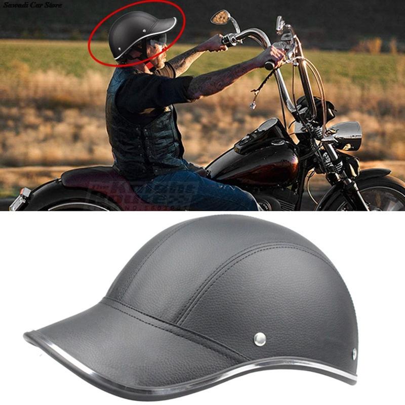 

Motorcycle Helmets Cool Black Half Helmet Creative Leather Baseball Cap Style Face-opened Safety Scooter Bike Riding Safe Hat, Bk