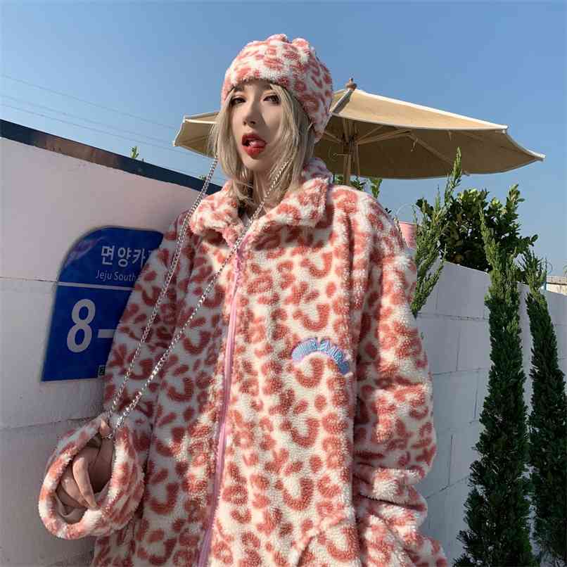 

Faux Fur Woolen Warm Winter Women Jacket Plus Size Fuzzy Cute Jackets Milk Cow Leopard Print Turn-down Collar Coat Overcoat Girl 210826, Blue jacket