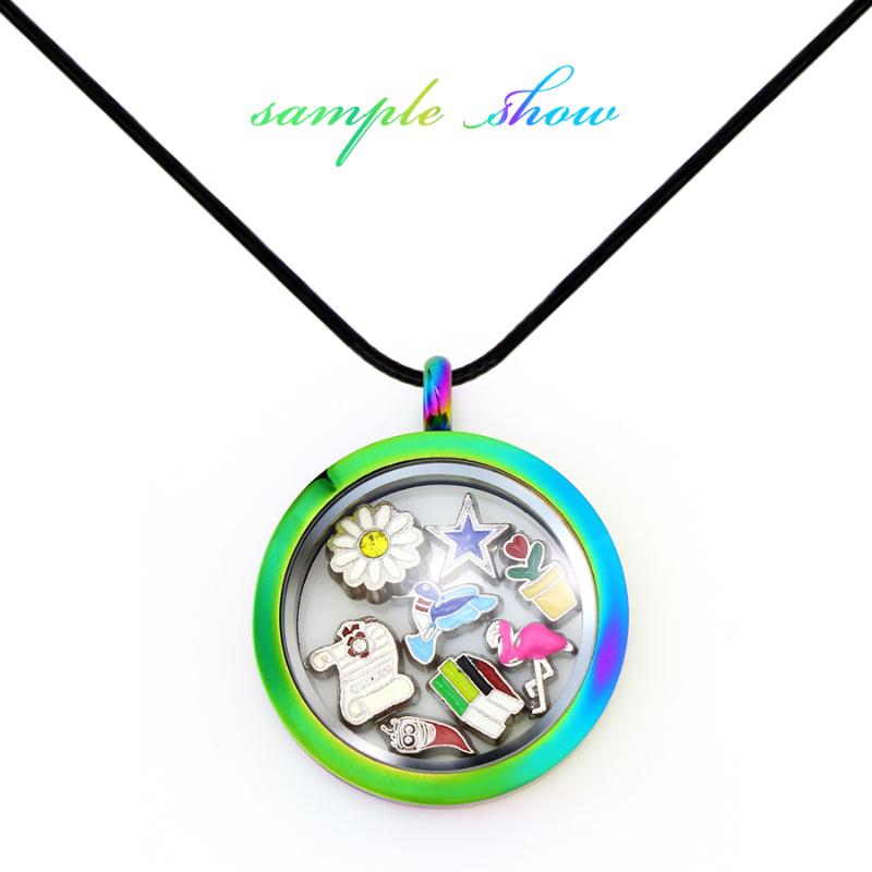 

Charms 30mm Chains Necklace Pendant Stainless Steel Diy Jewelry For Women Gift Glass Memory Floating Rainbow Locket, Bronze;silver