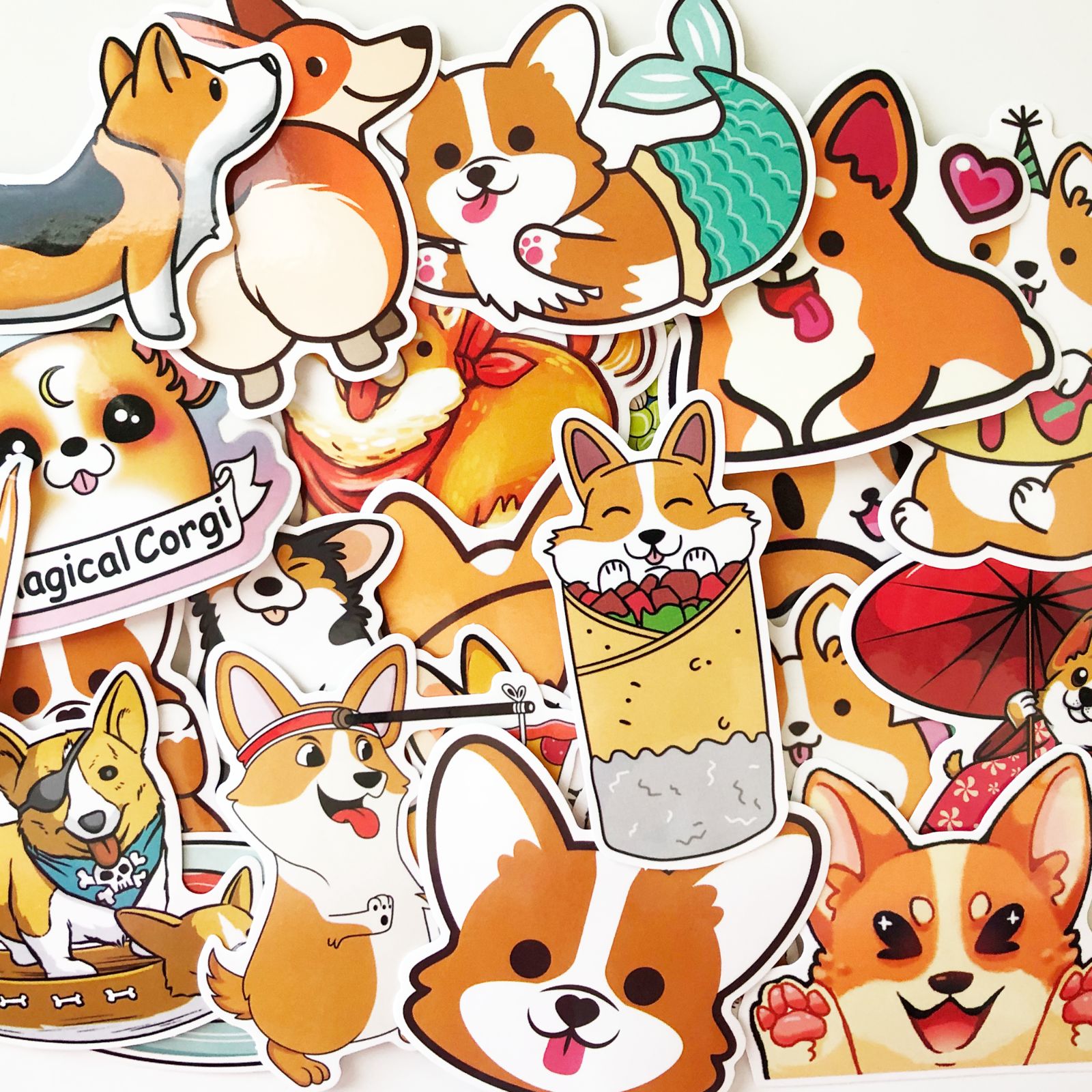 

25 Anime Cartoon Cute Corgi Shiba Dogs Puppy Laptop Stickers, Yellow