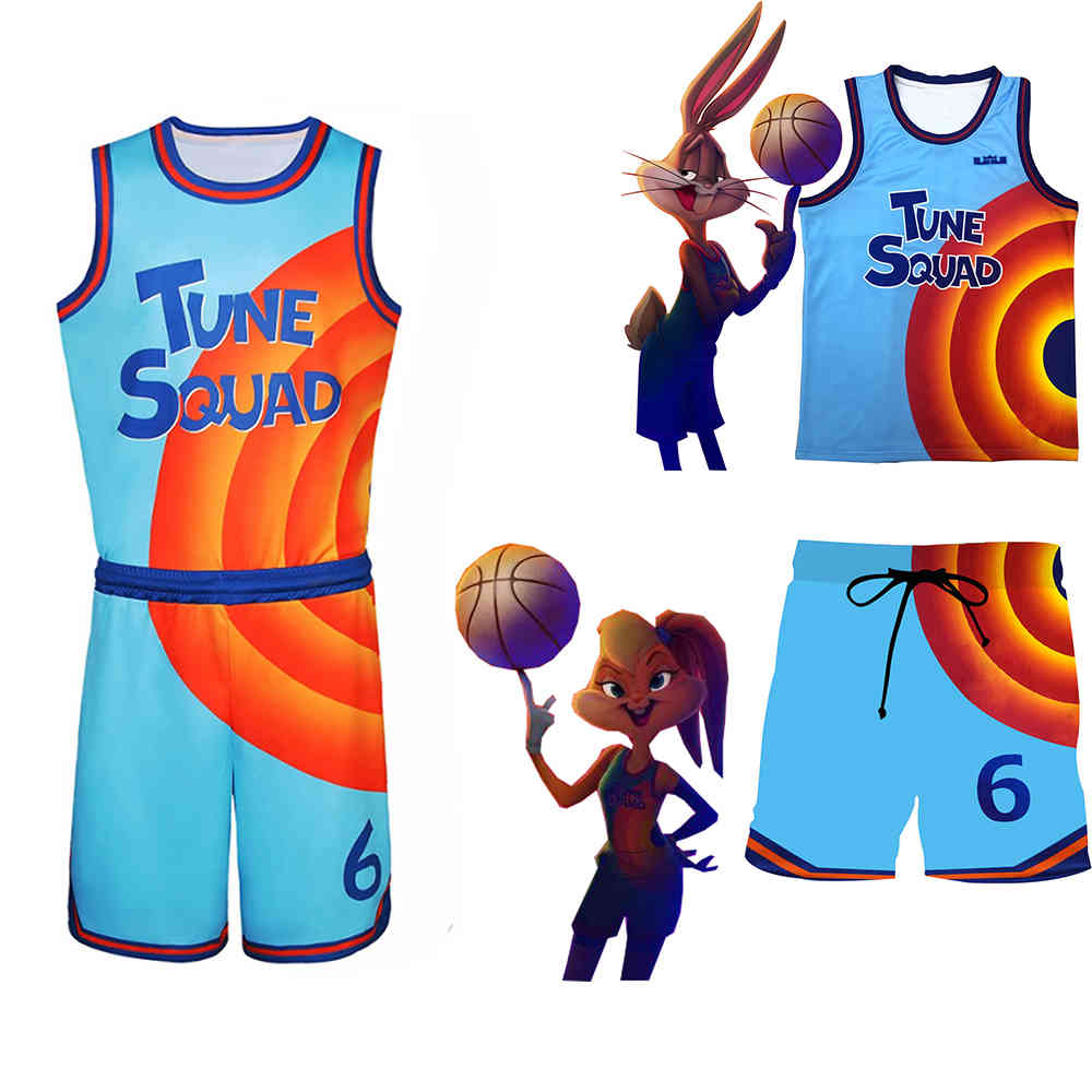 

Kids Adult Space Jam 2 Jersey Cosplay Basketball Uniform James Costume Sets Tune Squad 6 Legacy Sportswear Basket T-shirt Shorts