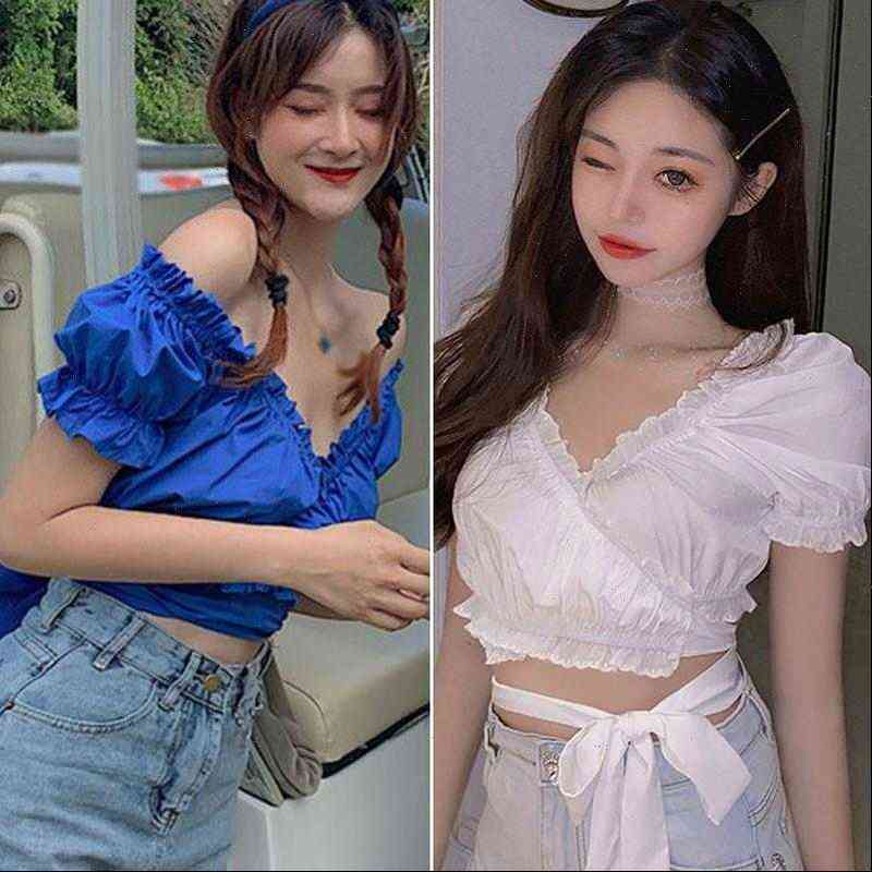 

solid color v neck womens blouses summer short sleeve elegant, White