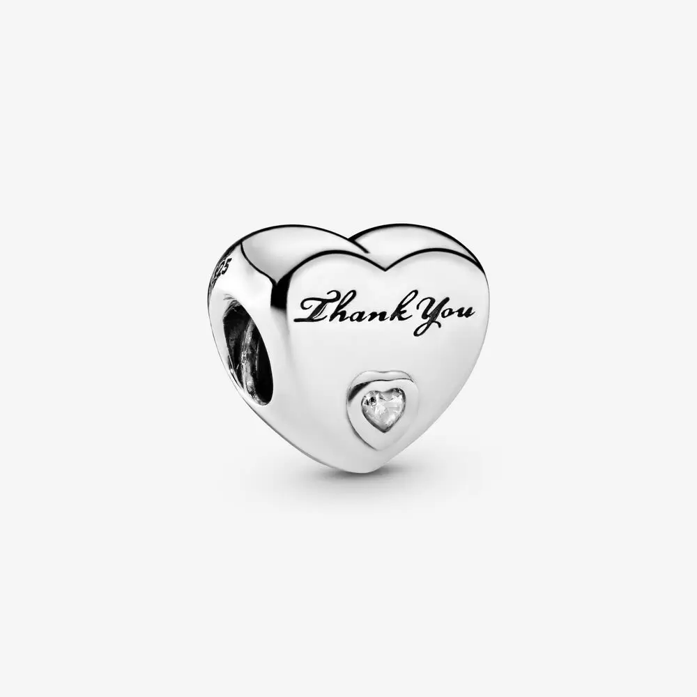 

New Arrival 100% 925 Sterling Silver Charm a cuore Grazie Fit Pandora Original European Charm Bracelet Fashion Jewelry Accessories