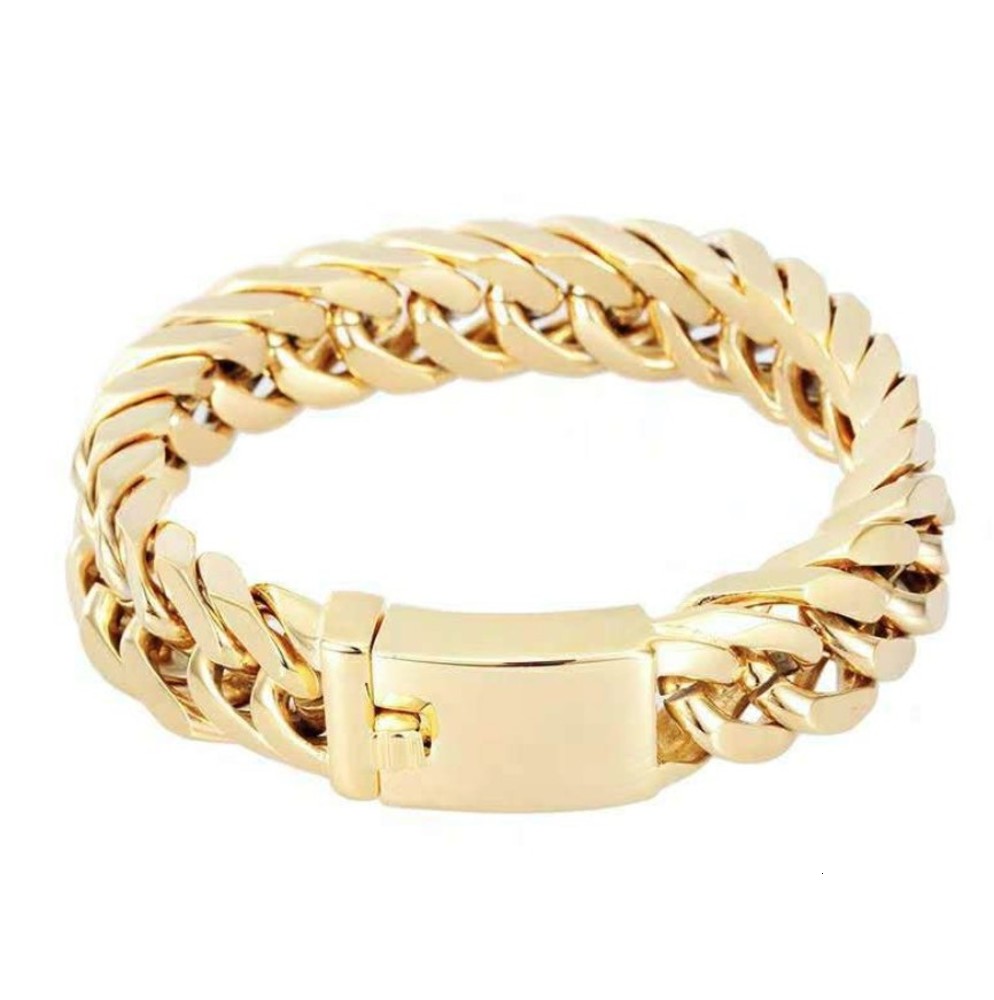 

Hand catenary Fashion plated 18K genuine gold bracelet personality domineering men's electroplating alloy double button fashion atmosph, Black