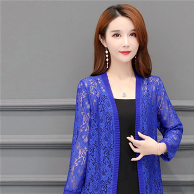 

women sweaters plus size 6xl summer 5xl long sleeve elegant lace kimonos cardigan beach sunproof office blouse, White;black