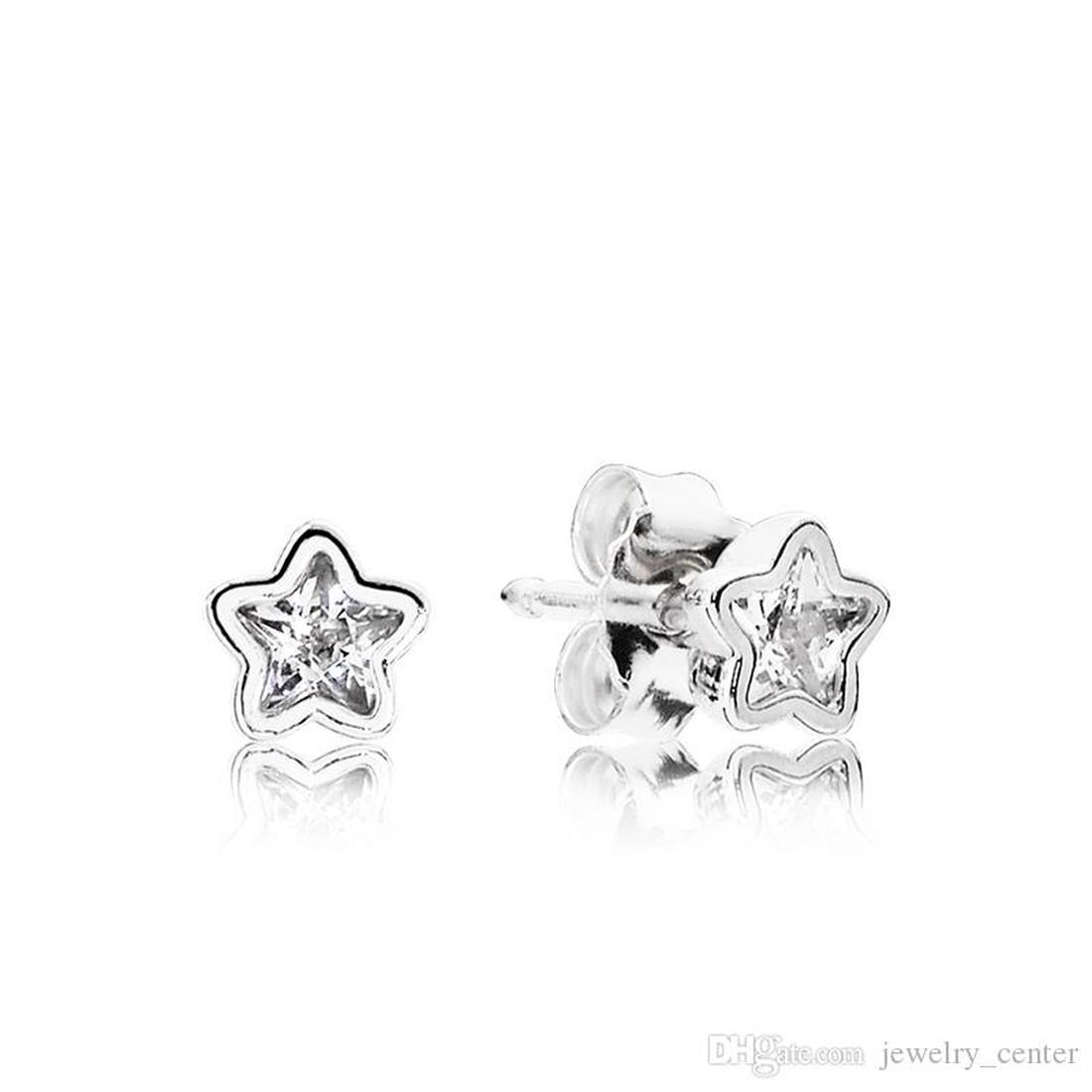 

Designer Jewelry 925 Silver Earring heart Ear Studs fit Pandora Cute shining little star Stud Earring Set love Earrings European Style Murano, Golden;silver