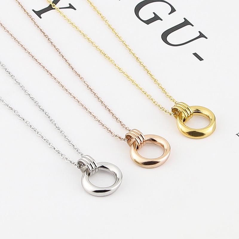 

Pendant Necklaces Style Three-Dimensional Arc Irregular Double Circle Necklace Stainless Steel Woman Jewelry Love Gift Wholesale N-21