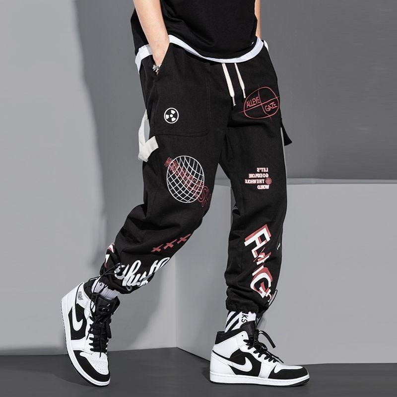 

Men's Pants Cargo Mens Fashion Graffiti Print Loose Streetwear Trousers Plus Size 5XL Male Casual Jogger Handsome Sweatpants, Black