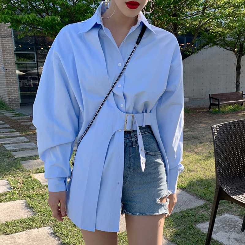 

Korean Women Chic Single Breasted Turn Down Collar Loose Solid Color Ladies Blouse Tops Femme Casual Blusas Mujer De Moda 210526, Black