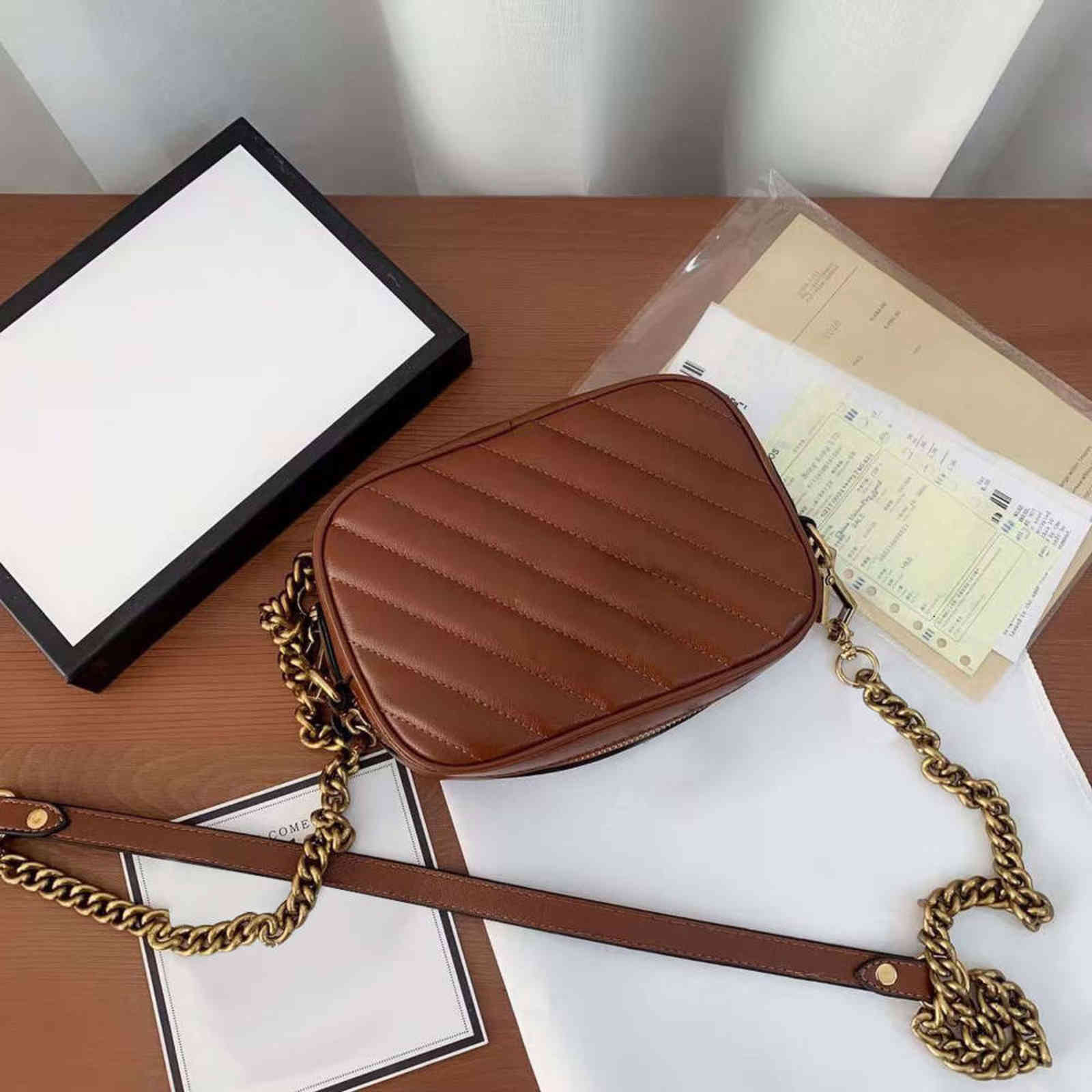 

Women Luxurys Designers fahsion Small bag female lamb leather camera bags sheepskin shoulder chain wallet original box purse wholesale, Brown