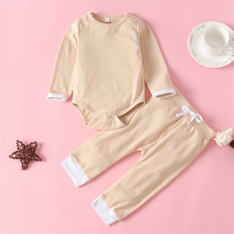 

Winter Style Children Sets Casual Knitted Long Sleeve Romper Patchwork Trousers Cute 2Pcs Girls Clothes 0-2T 210629, Pink