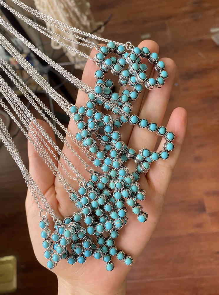 

antique sier letter pendant alphabet charm CUSTOM turquoise beads initial necklace