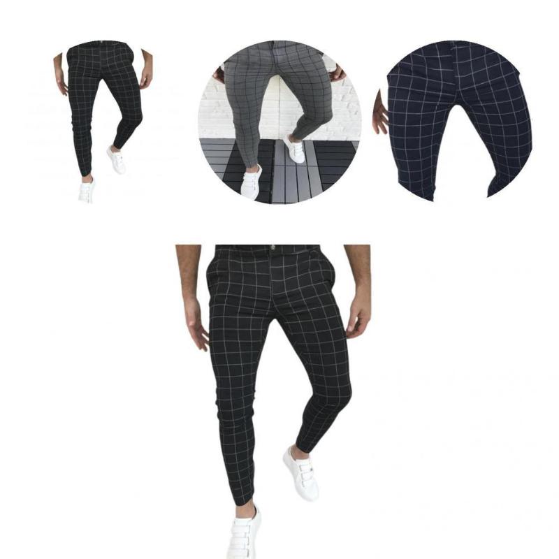 

Men's Pants Slim Bottoms Handsome Checkered Pattern For Spring Summer Autumn Winter, Black