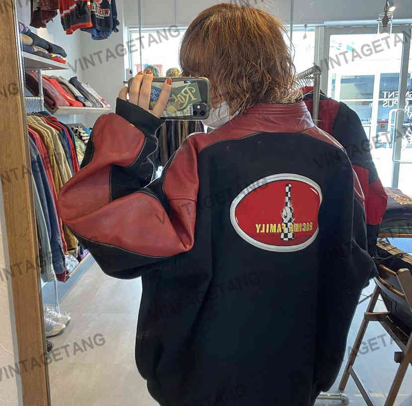 

women's jackets b-toto americano retro preto couro do plutÃ´nio costura cor carta bordado jaqueta feminina marÃ© ins xhj4, Black;brown