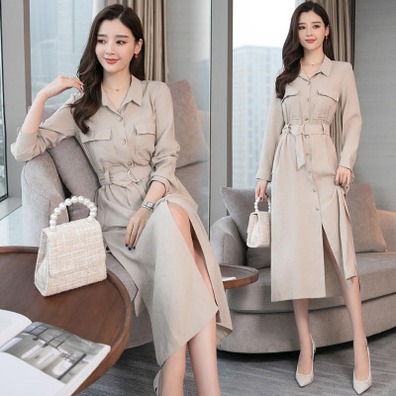 

Casual Dresses 2021 Spring And Autumn Fashion Ladies Dress Waist Trend Long Shirt Style Tide