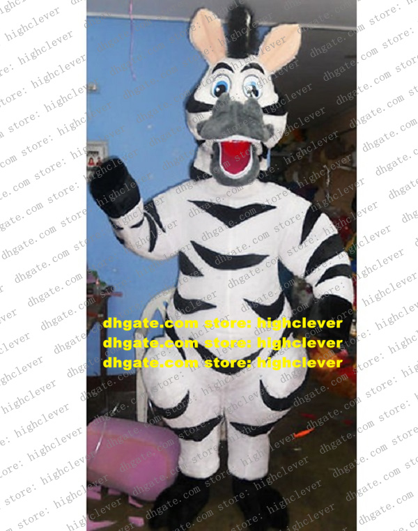 

Vivid White Zebra Mascot Costume Mascotte ZEBRAKDDI Pinto With Big Grey Mouth Bigs Yellow Ear Blue Ears Adult No.1852 Free Ship, Red;yellow
