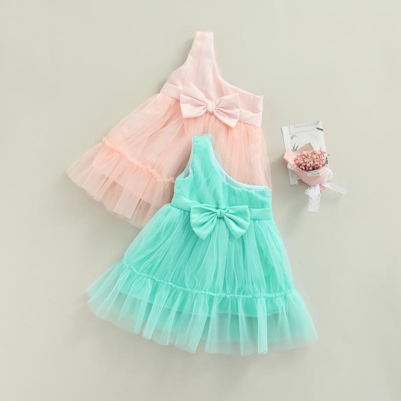 

Girl's Dresses 0-24M Little Baby Girls Princess Dress Solid Color One Shoulder Mesh Lace Sweet Style Sleeveless Bow Tutu Sundress Clothing, Red;yellow