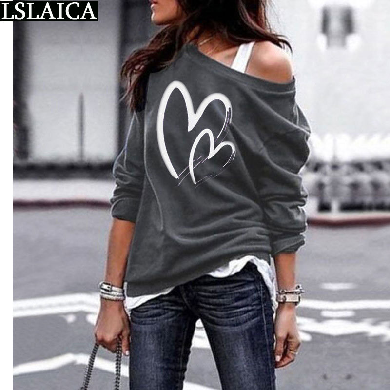 

Sweatshirt Heart Printing Fashion Arrival Women Clothing Long Sleeve Streetwear Casual Loose Elegant Tops for 210520, Black