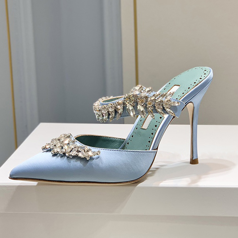 

womens heeled sandals Fashion Ear of Wheat Crystal buckle Embellished women Dress shoes 9CM heel slippers top quality Luxury Designers ladies sandal, Red