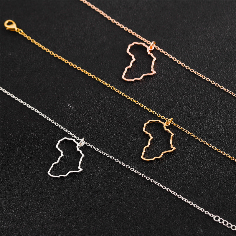 

Hollow Africa Map Necklace Choker For Women Motherland Pendant Silver Color Clavicle Chain Men Couple Jewelry Gift Fashion