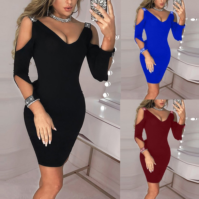 

2021 Women Solid V-neck New Summer Sexy Black Club Dress Mini Sequins Dresses Elegant for Female Robe Vestidos party dress