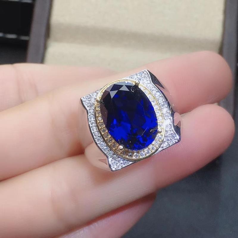 

Cluster Rings MDINA Exquisite Royal Blue Sapphire Gemstone Ring For Men Natural Gem Good Cut 925 Sterling Silver Birthday Gift Big Size